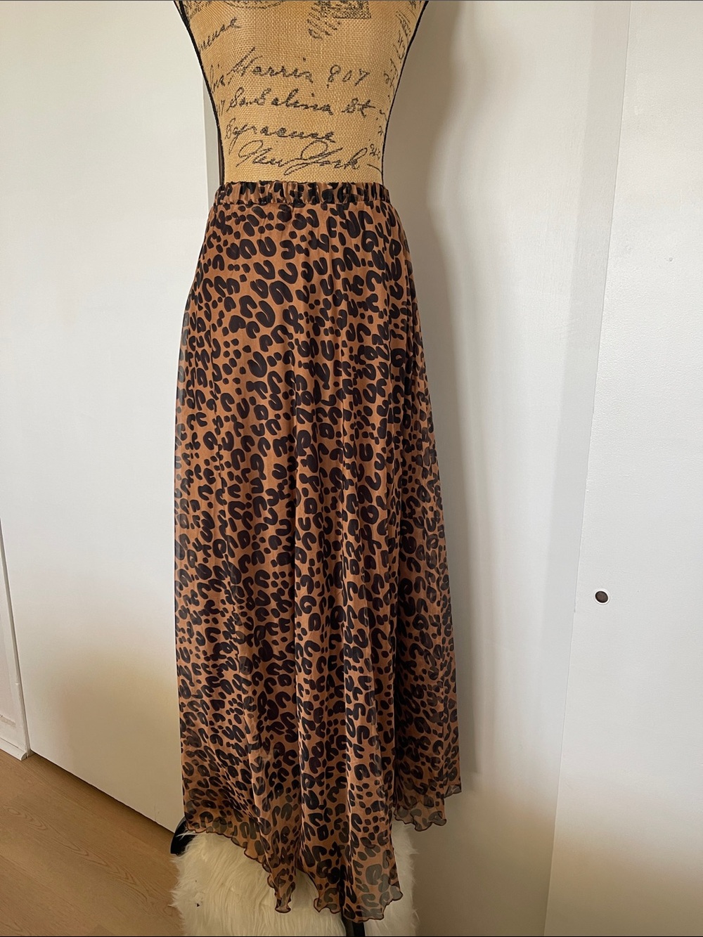 Leopard Print Brown Maxi Skirt - Women's Flowing A-Line Skirt
